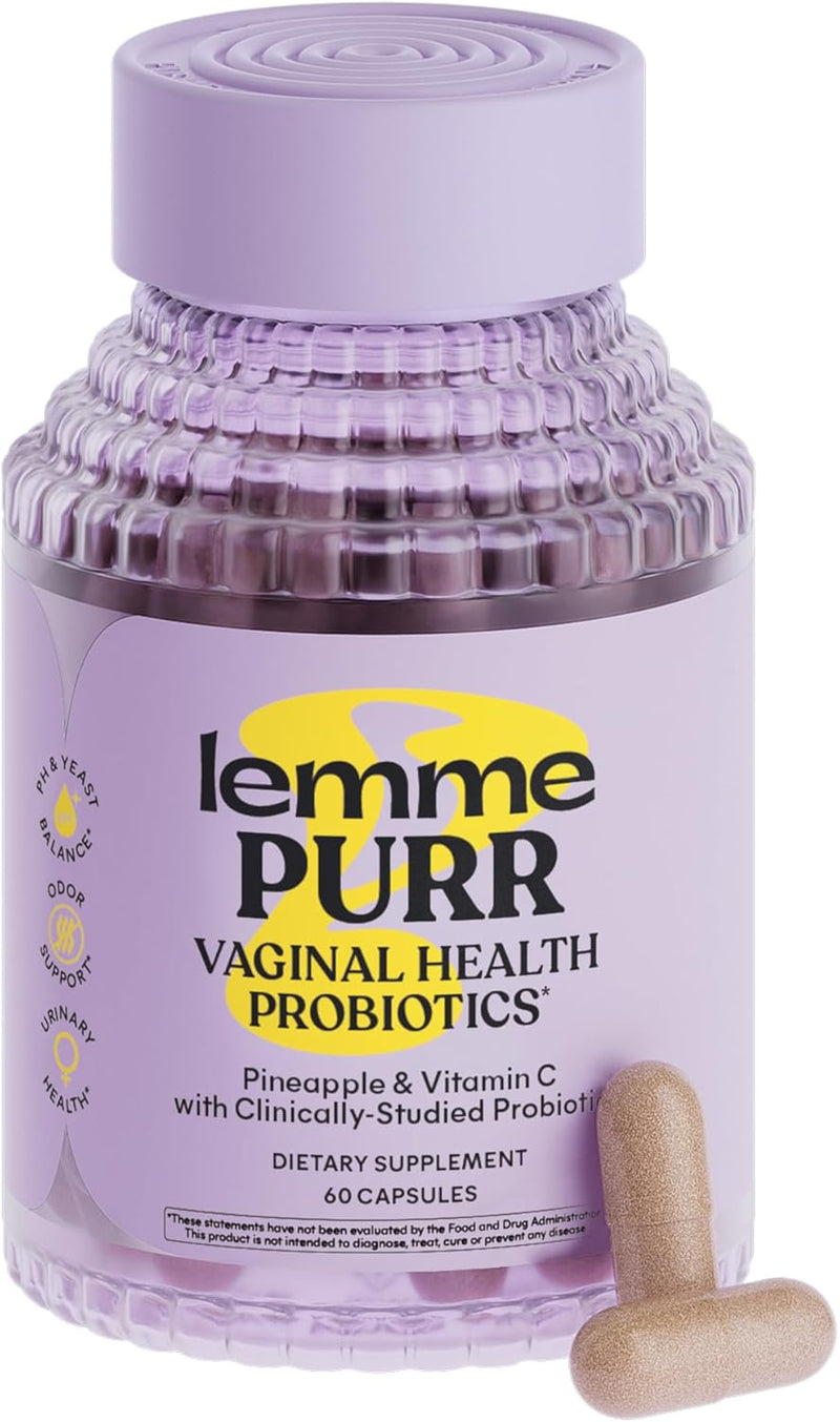 Purr l Probiotics for Women - Promotes pH Balance, Healthy l Odor & Urinary Tract Health w/Lactobacillus Blend, Clinically Tested Strains, Pineapple & Vitamin C - 60 Veggie Capsules