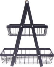 2-Tier Countertop Fruit Basket & Vegetable Rack Metal Bread Display Stand for Kitchen Storage & Organization of Produce, Snacks & More