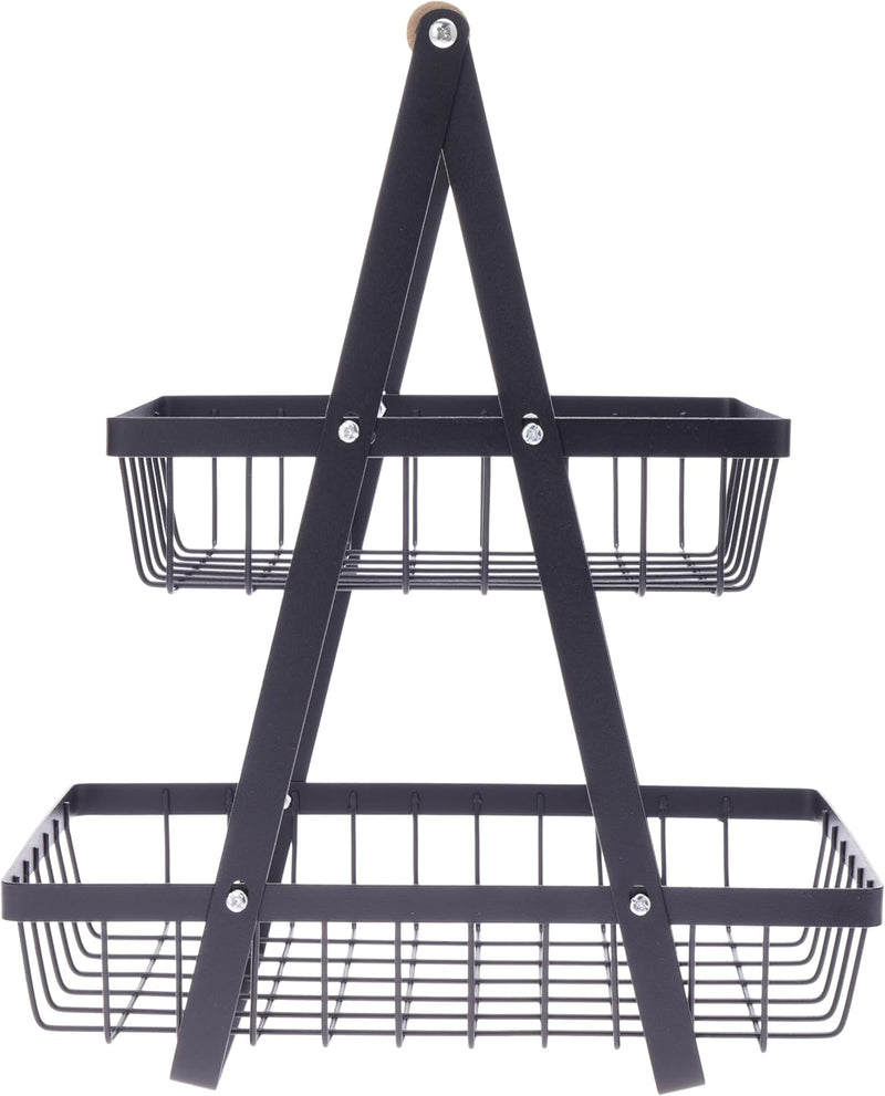 2-Tier Countertop Fruit Basket & Vegetable Rack Metal Bread Display Stand for Kitchen Storage & Organization of Produce, Snacks & More