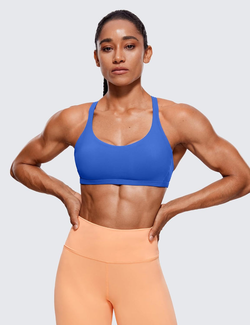 CRZ YOGA Women's Cute Yoga Sports Bra Strappy Sexy Back Padded Low Impact Workout Clothes Bra Tops