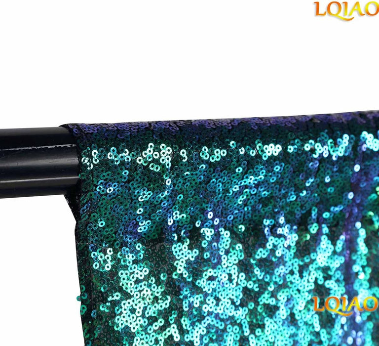 LQIAO 2 Panels Light Gold Sequin Backdrop Glitter Fabric for Wedding Birthday Parties Shimmer Wall-2x8ft