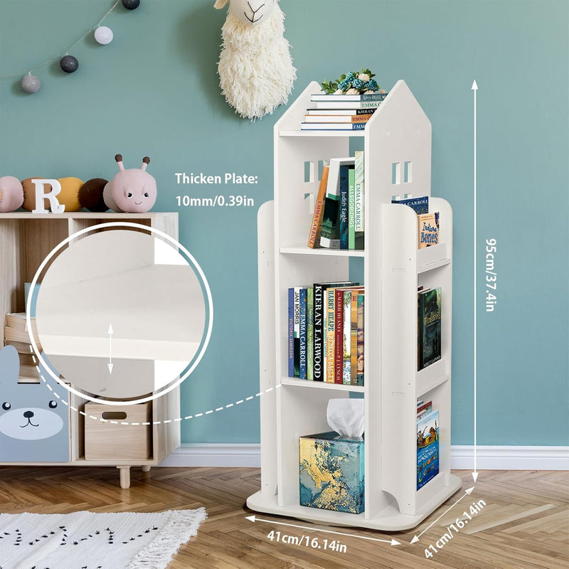 Rotating Bookshelf 3-Tier 360 Revolving Children's Bookcase Floor Standing Corner Books Storage Shelf for Playroom Study Room Bedroom Livingroom Kids Room