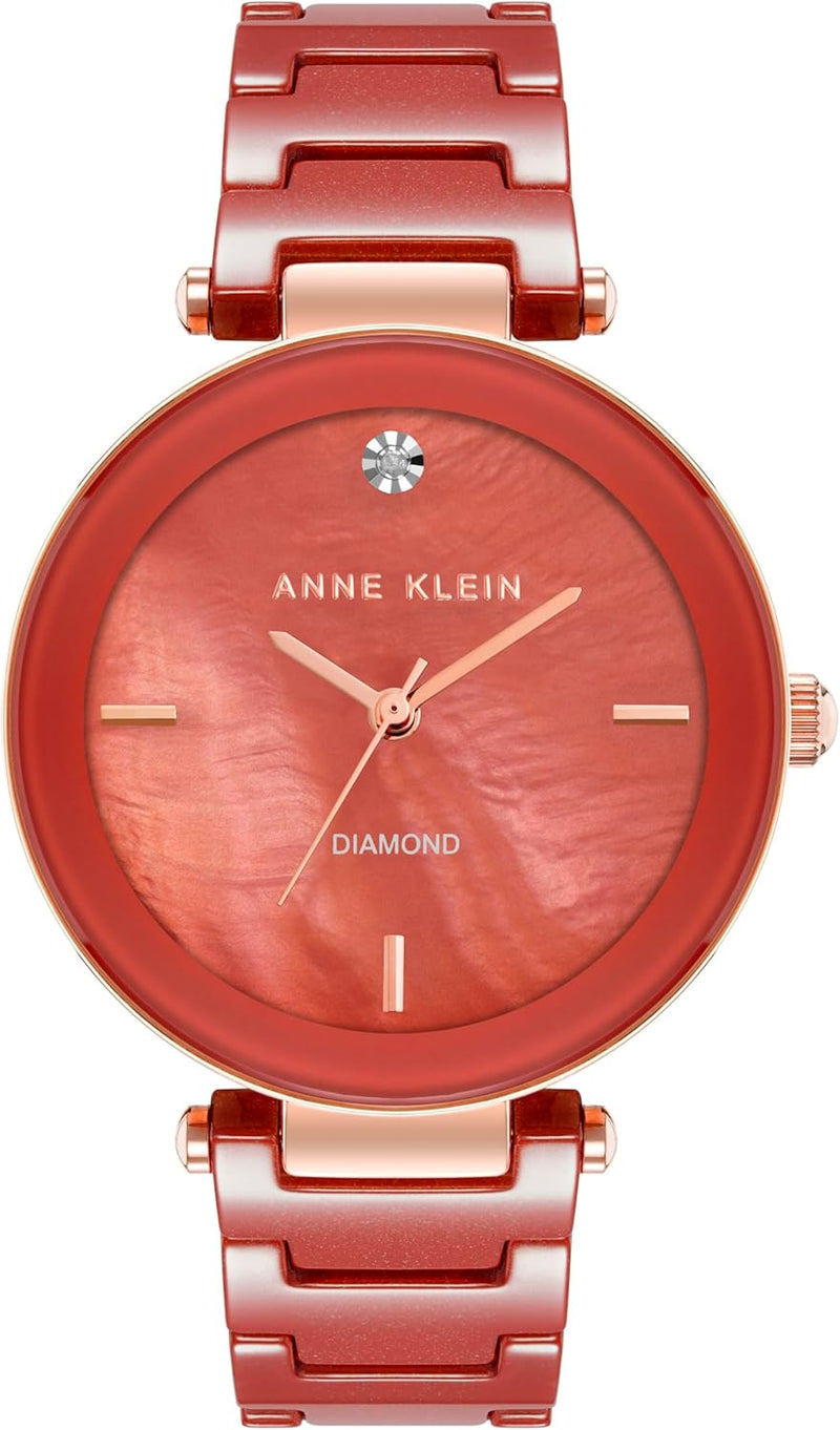 Damenuhr mit Keramikarmband, AK/1018BKBK - Red/Rose Gold