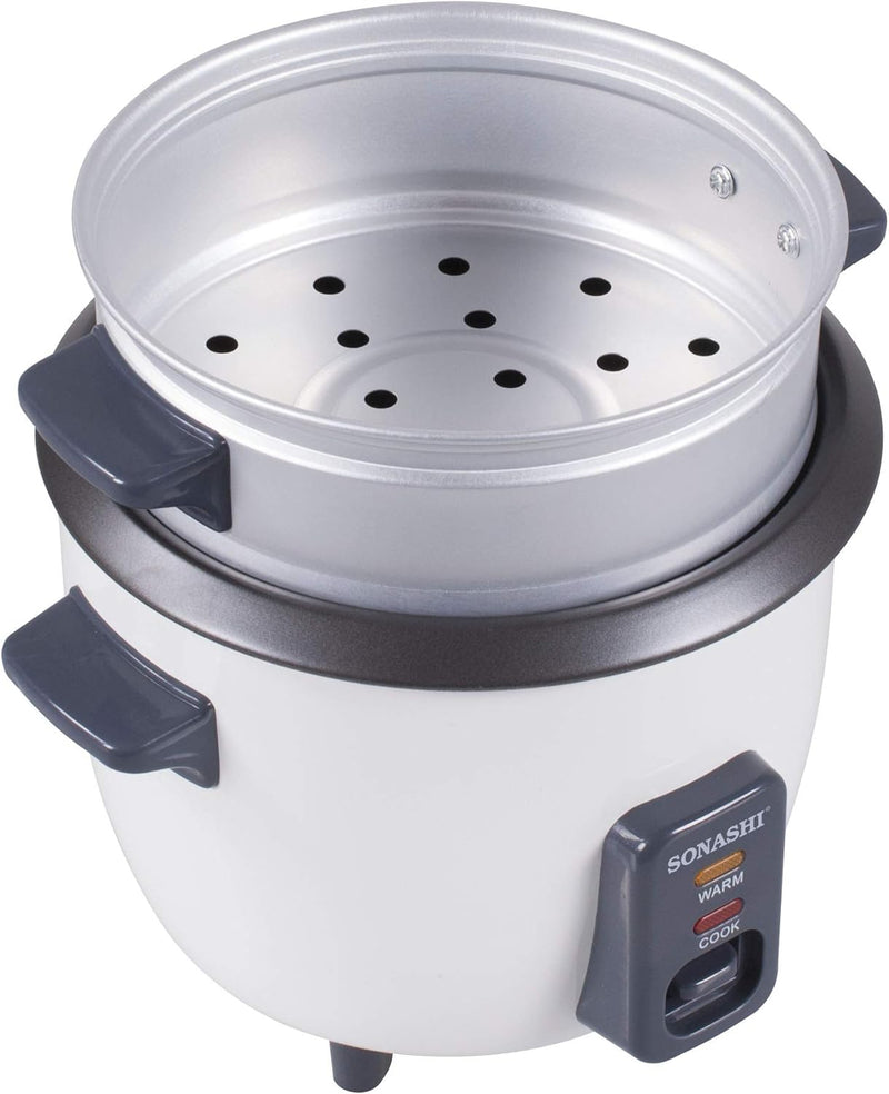 Sonashi 1.8 L Rice Cooker With Steamer SRC-318 - Tempered Glass Lid, Cool Touch Handle, Non-Stick Coating & Automatic Shut Off Function | Kitchen Appliance