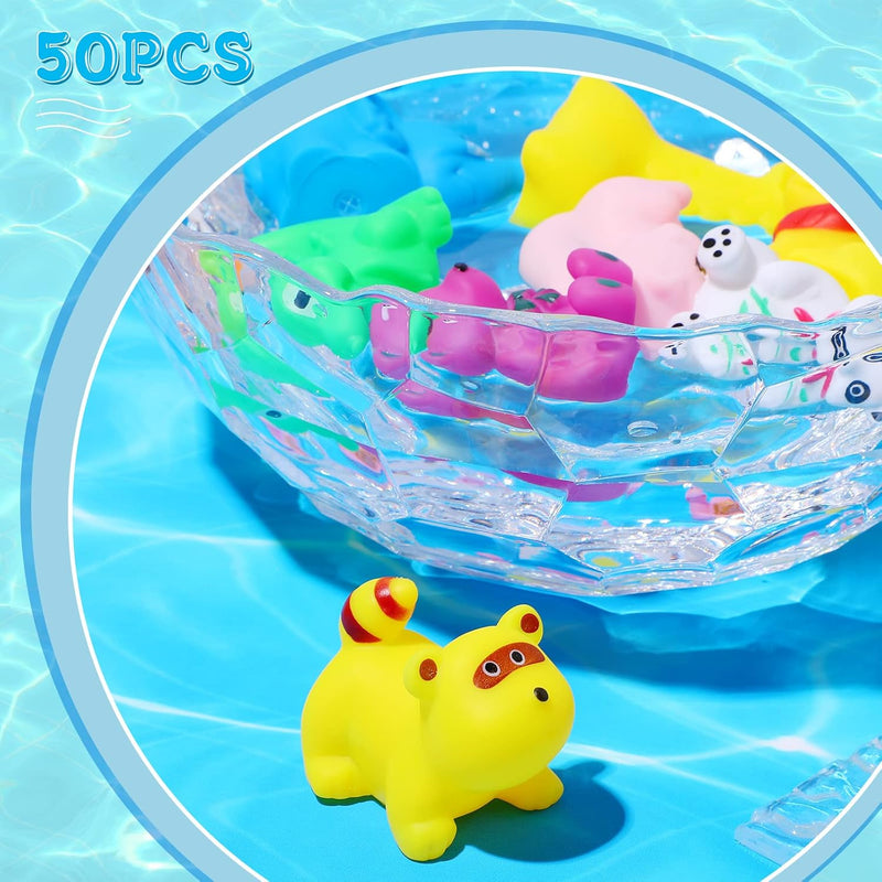 Chivao 50 Pcs Baby Bath Toys Bulk Infant Bath Toys Water Float Squeak Rubber Animal Toys Bathtub Pool Toy for Toddlers Kids Bath Time Shower Party Favors Birthday Gifts (Jungle Style)