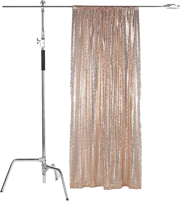 LQIAO 2 Panels Light Gold Sequin Backdrop Glitter Fabric for Wedding Birthday Parties Shimmer Wall-2x8ft