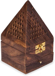 Wooden Bakhoor Incense Burner, Pyramid shape Fragrance home decor Ash Catcher for Aromatherapy Meditation Yoga (Brown, 7.5x7.5x12.7cm) - 9x9x15cm Brown