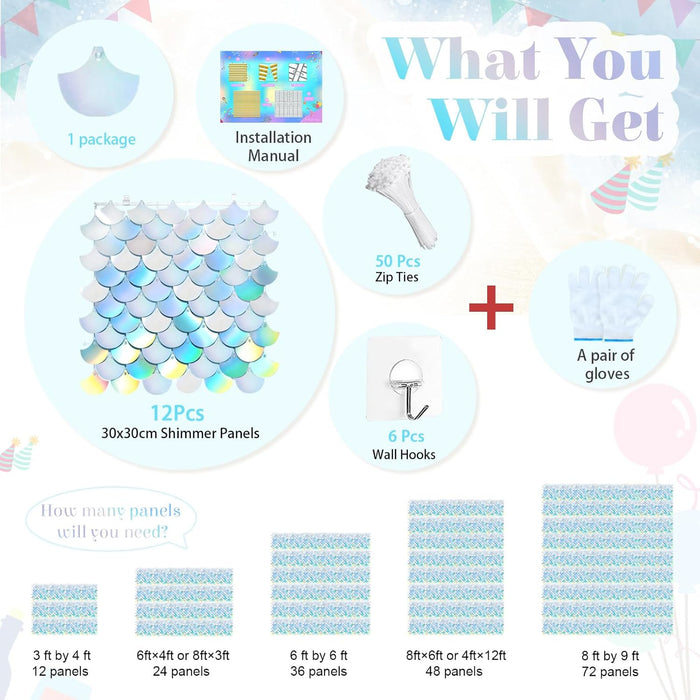 Rainbow Silver Backdrop Shimmer Wall Backdrop Sequin Wall Panel Backdrop for Birthday Wedding Engagement Mermaid Wall Disco Backdrop Decoration（12 Panels）