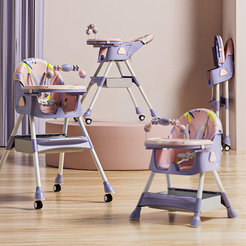 Baybee Baby High Chair for Kids with Adjustable Height and Footrest, Toddler Walker Feeding Booster Chair Seat for Baby with Tray, Wheel, Safety Belt and Cushion For Babies 6 Month to 4 Year (Green)