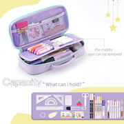 Pencil Case for Girls, Cute Unicorn Pencil Pouch, Large Capacity Washable Canvas Pen Bag, Multifunctional Compartments with Handle for Girls Kids Teens