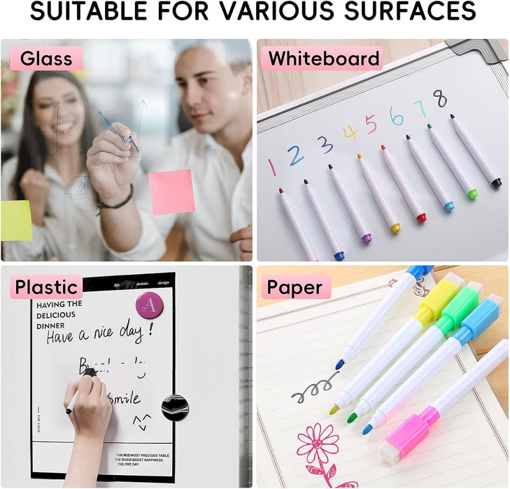 KASTWAVE Coloured Whiteboard Markers, 16 Erasable Dry Wipe Pens for Glass, Kids and Adults (11.3 X 1 Cm)