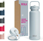 1200ml Water Bottle 18/8 Stainless Steel 304 Double Wall Insulated thermo Bottle with a wide mouth, 2 lids included, Hot Cold Liquids Sports Bottle, 40oz (Sage Mist) - Ice Blue
