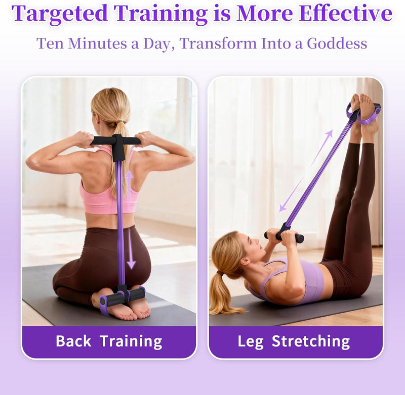 Multifunction Tension Rope, 6-Tube Elastic Yoga Pedal Puller Resistance Band, Natural Latex Tension Rope Fitness Equipment, for Abdomen/Waist/Arm/Leg Stretching Slimming Training - Purple