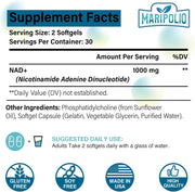 Maripolio Liposomal NAD+ Supplement 1000 mg Highest NAD Pontecy Max Absorption Pure NAD Supplement Energy and DNA Repair, Aging Defense, Brain Function 60 Softgels