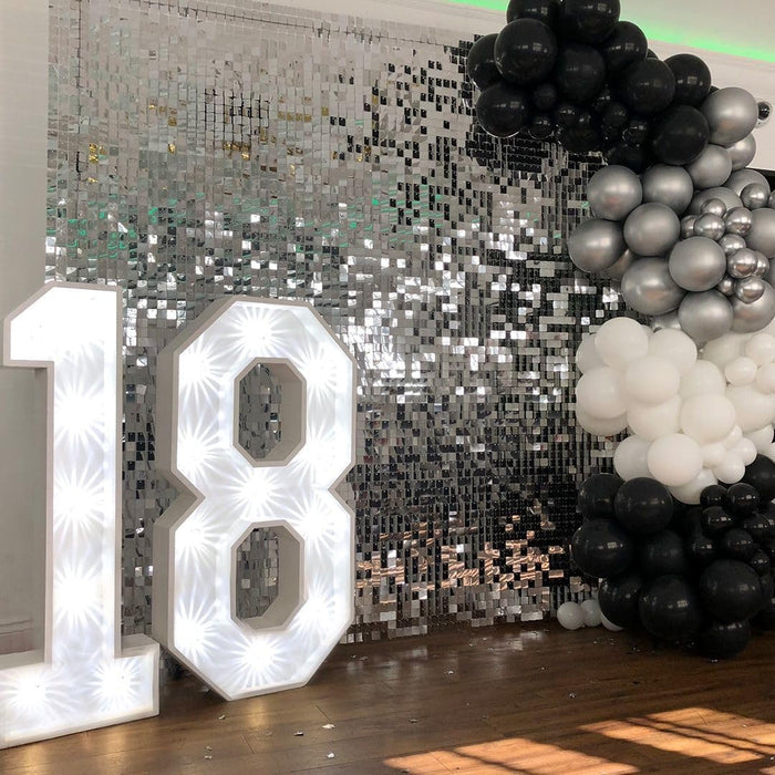 HNYEMDISP Silver Shimmer Backdrop Square Sequin Wall Panels Shimmer Backdrop Panel Disco Backdrop Glitter Wall Background for Birthday Anniversary Wedding Engagement Decoration (24 Panels)