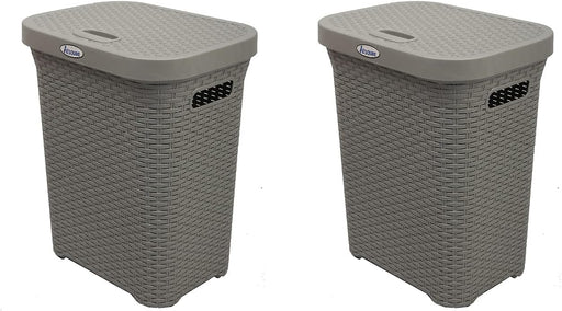 Esqube Laundry Basket with Lid Grey 50L Capacity Pack Of 2