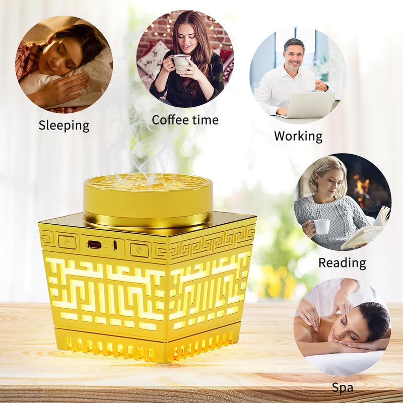Telawah Mini Incense Burner Bakhoor - Portable Rechargeable USB Aroma Diffuser with Remote Control Light， Electric Arabian Incense Holder Home Decor.