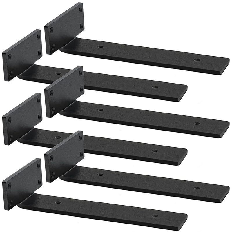 YMDparts Heavy Duty Blind Shelf Brackets, 5mm Thick Rustic for Custom Wood Shelves, 12 Inch Solid Steel Black With Hardware Needed (6Pcs)