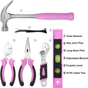 DEKO Pink Tool Set 110 Piece Household Tool Kit,Ladies Portable Tool Set with Easy Carrying Pouch, Perfect for DIY Projects, Home Maintenance