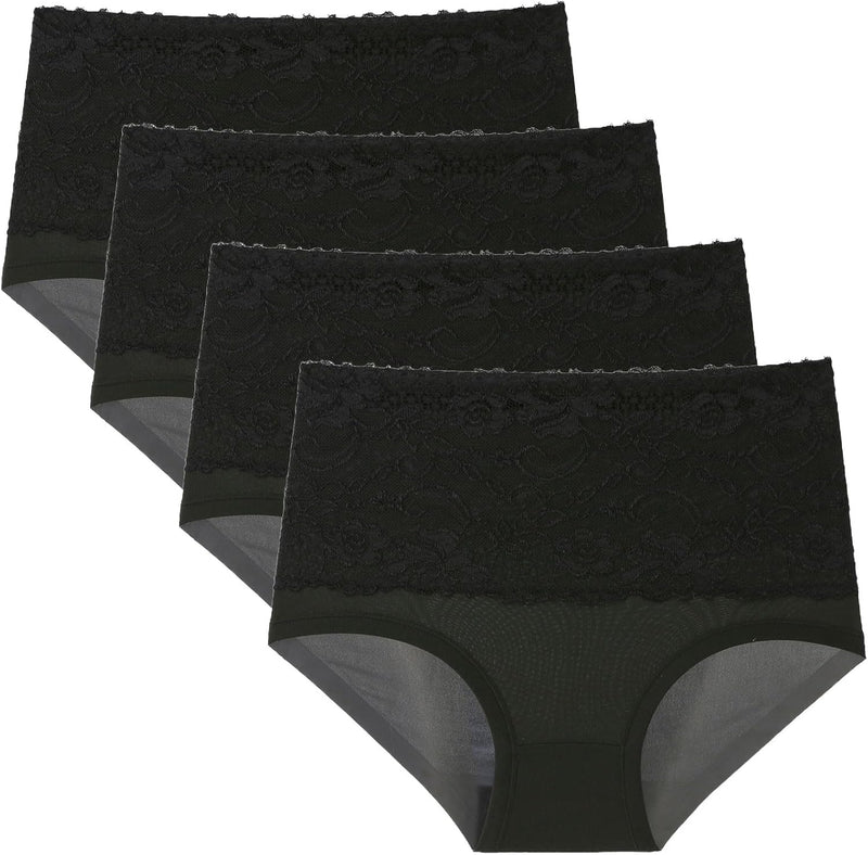 Dress Cici High Waisted Cotton Underwear, Lace Cotton Underwear for Women, 4-Pack (4 Pieces)