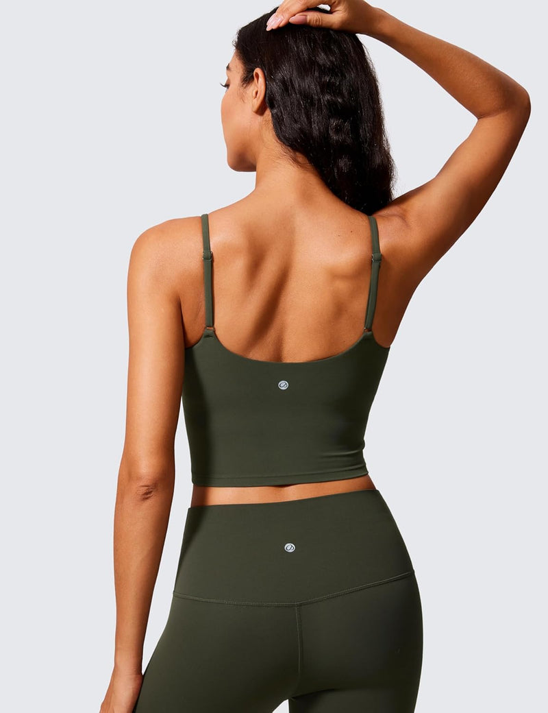 CRZ YOGA Butterlift Womens Scoop Neck Longline Sports Bra - U Back Adjustable Straps Workout Crop Tank Top with Built in Bra