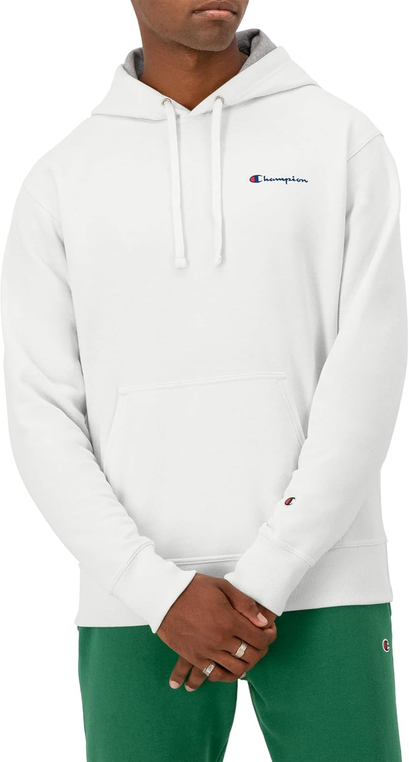 mens Graphic Powerblend Fleece Pullover Hood Hooded Sweatshirt - White Small Script