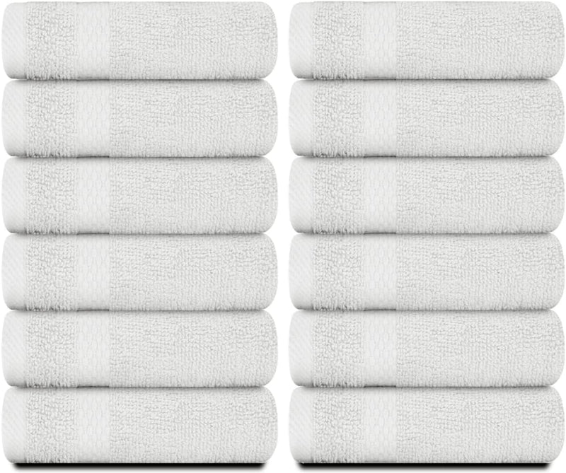 White Classic Luxury Cotton Washcloths - Small Hotel Spa Bathroom Face Towel | 12 Pack |