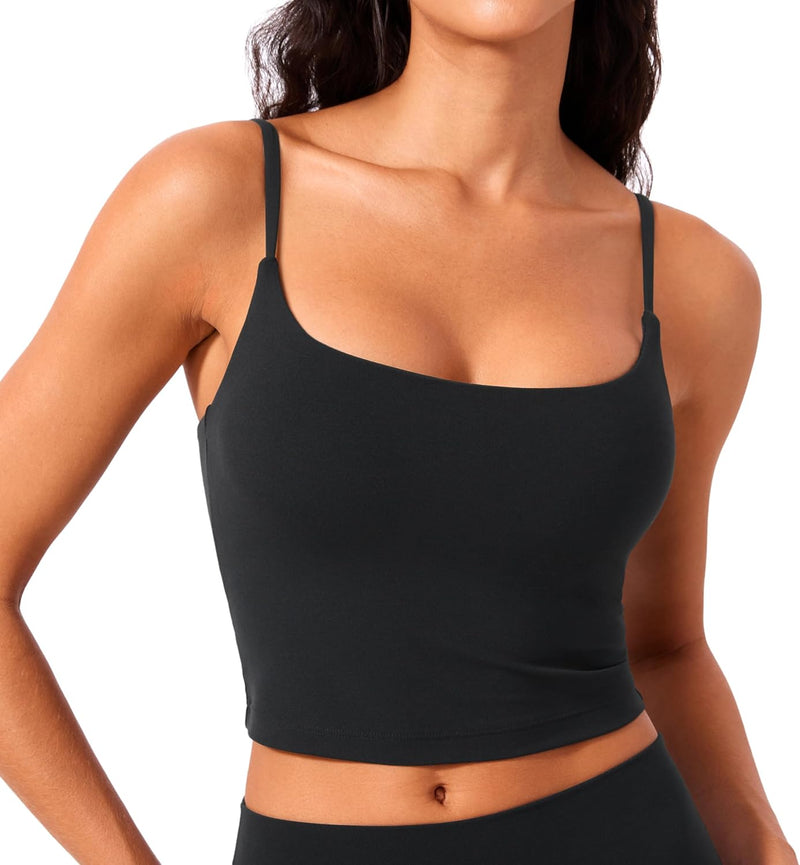 CRZ YOGA Butterlift Womens Scoop Neck Longline Sports Bra - U Back Adjustable Straps Workout Crop Tank Top with Built in Bra