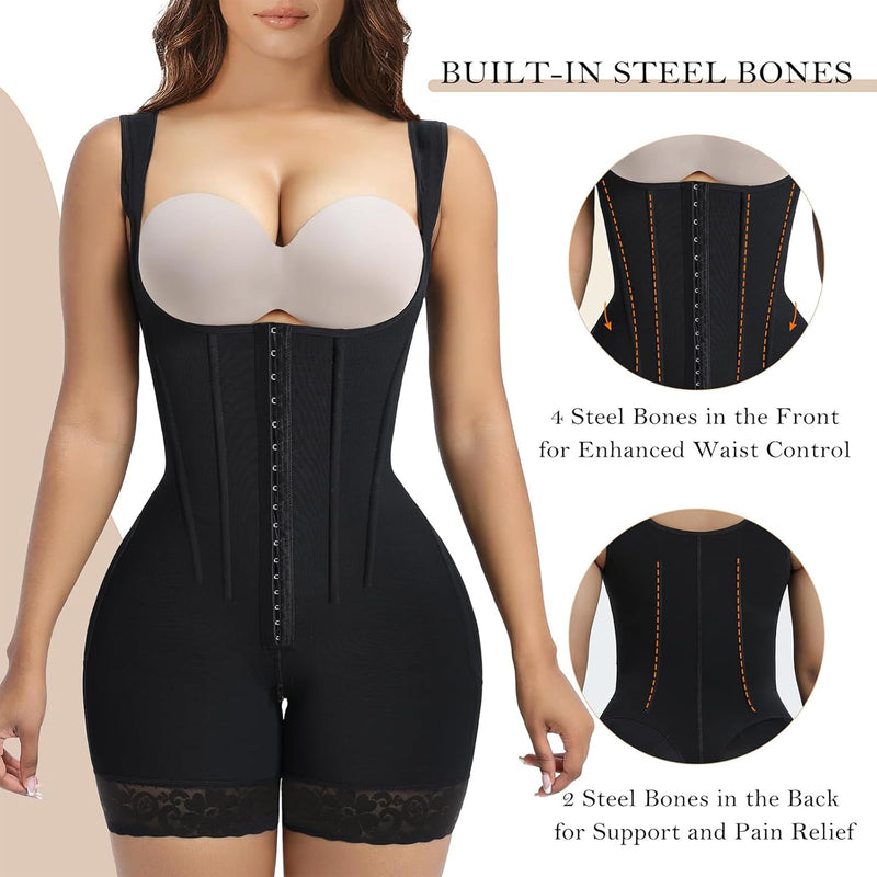 MOODEEY Body Shaper for Women, Fajas Colombianas Shapewear Tummy Control, Garment Post Surgery Butt Lift Postpartum Waist Trainer with Bones