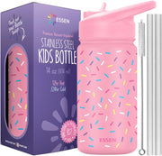 Kids Water Bottle Stainless Steel for School Girls with Straw Vacuum Insulated Water Bottle BPA-Free Leak-Proof Baby Toddler Water Bottle Double Walled Bottle for Kids 414 ml/14 oz (Sprinkles) - 414ml - Sprinkles