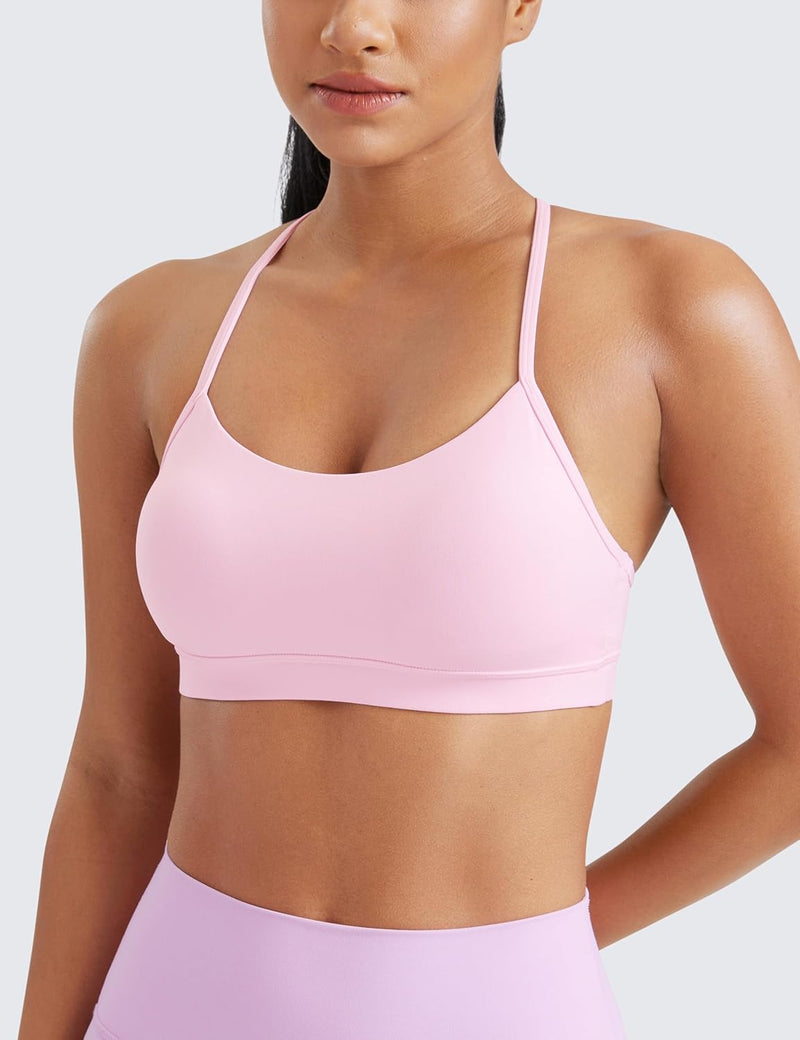 CRZ YOGA Y Back Sports Bra for Women - Padded Racerback Spaghetti Straps Thin Strap Low Impact Workout Yoga Bra