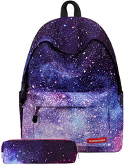 Casual Backpack SchoolBag for Girls Kids Boys Teenagers Galaxy Star Waterproof With Pencil Case High Capacity 14 in Laptop Travel Bag