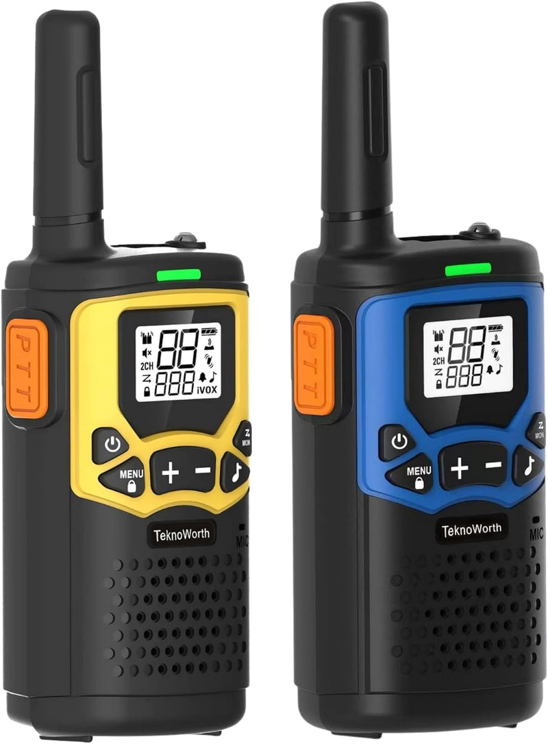Handheld Communication Device for Adult with VOX Function, SOS Torch & Compact Lightweight Design for Outdoor, Events and Site Coordination (Blue/Yellow, Pack of 2) - Blue/Yellow Pack of 2
