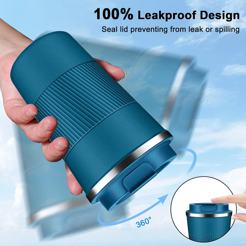 BuyOn Travel Coffee Tumbler Stainless Steel Double Wall Vacuum Hot and Iced Coffee Cup Hydro Flask Drinks Insulated Mug with Leakproof Lid for Home Office Gym Outdoor Work (WHITE, 380ML)