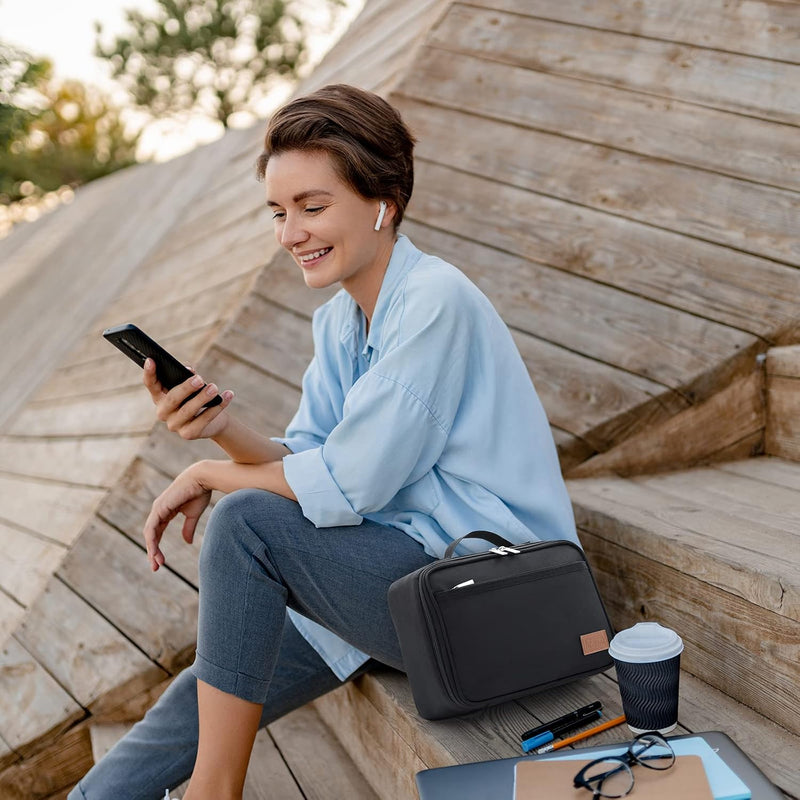 Freezable Lunch Box, Insulated Reusable Lunch Bag with 2 Ice Packs, Mini Cooler Snack Bag for Bento Box for Salad, Sandwich, Snacks for Boys/Girls/Men/Women for School/Work/Daycare, Black