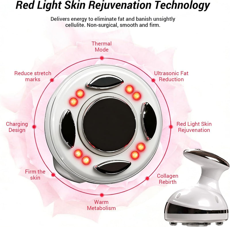 4-in-1 Multifunctional Cavitation Machine, Ultrasonic RF & LED Warm Vibration Fat Cellulite Remover for Skin Care, Home Use Portable Skin Tightening & Relaxation Massager Tool for Waist Thigh Arm Leg