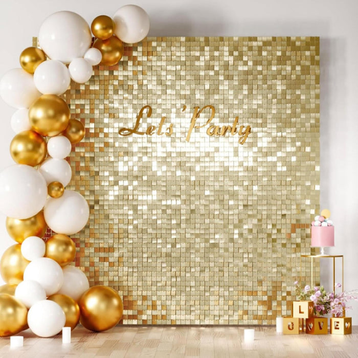 Shimmer Wall Backdrop, 8PCS Glitter Background Panels Foursquare Sequin Wall Backdrop, Sequin Shimmer Wall Backdrop Decoration Photo Backdrops for Birthday Wedding Party (Gold)