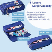 Pencil Case for Boys, Cartoon Pencil Pouch 4 Layers Large-Capacity Pen Case for Student Blue Pencil box with Astronaut Pendant