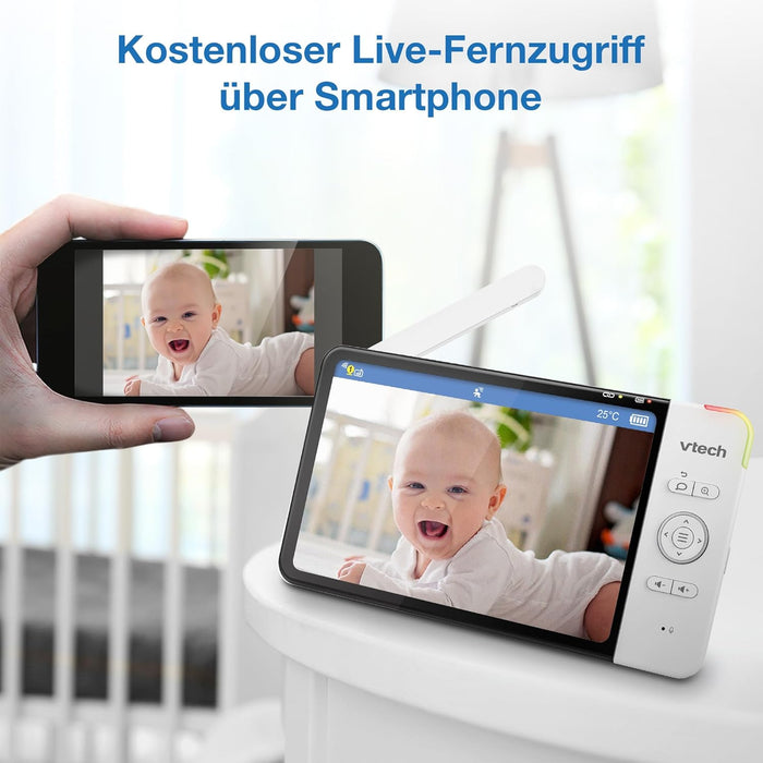 Vtech RM7764HD with Camera 1080p WiFi Remote Access, 7 Inch Video, 360° Pan and Tilt, with Camera HD Night Vision 2-Way Talk Temperature Sensor, iOS & Android