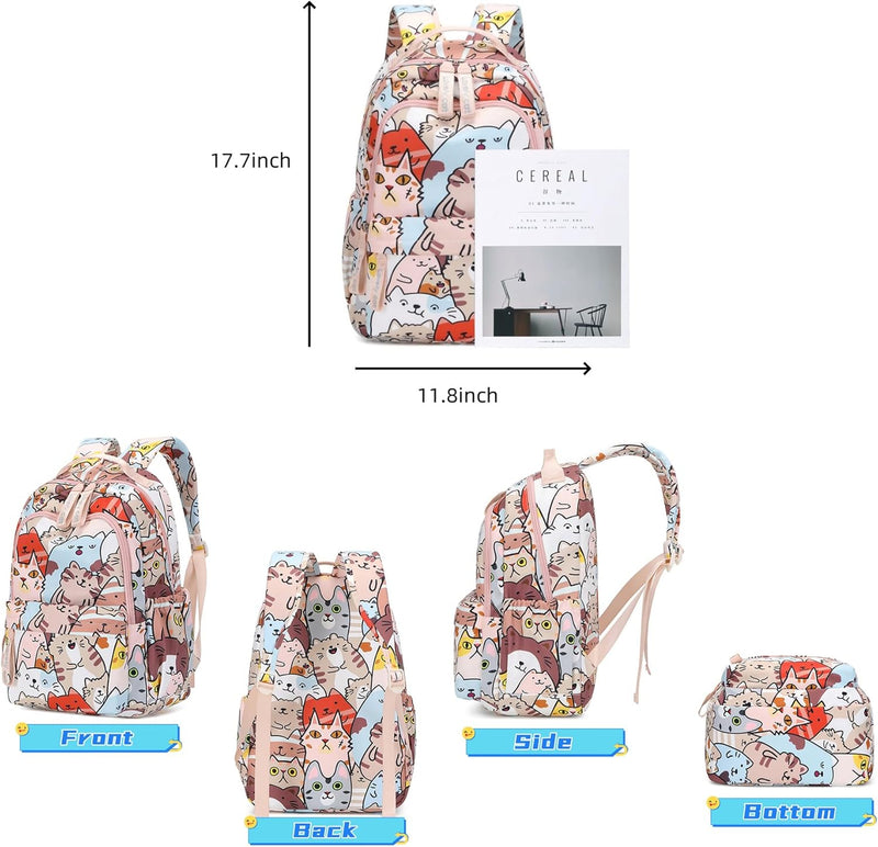 Mfikaryi Cute Cat Casual Daypack Teens Elementary School Backpack Students Bookbag for Girls Boysâ€¦
