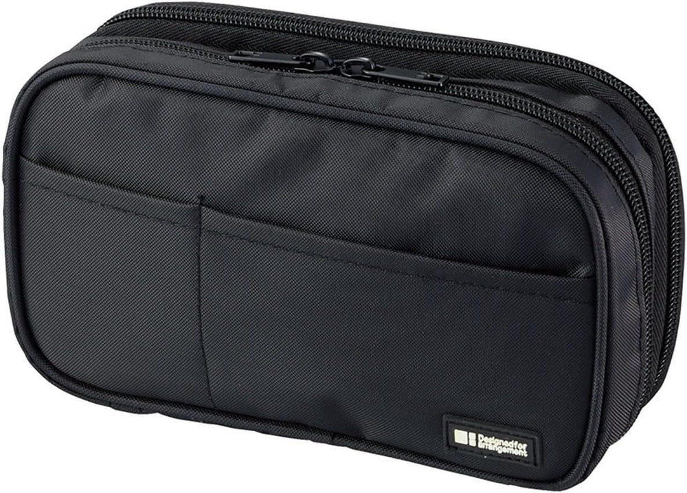 Lihit Lab. Double Zipper Pen Case, 7.9 X 2.8 X 4.7 Inches, Black (A7555-24)