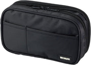 Lihit Lab. Double Zipper Pen Case, 7.9 X 2.8 X 4.7 Inches, Black (A7555-24) - 1 count (Pack of 1) Jet Black