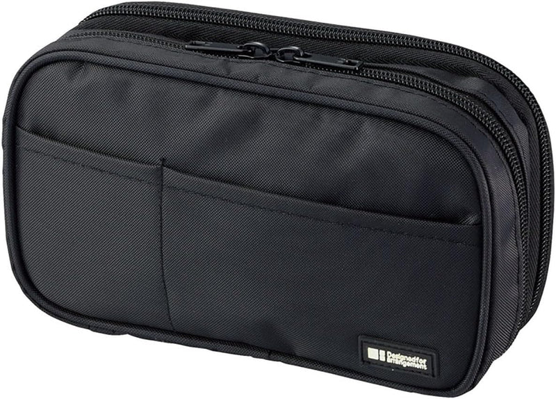 Lihit Lab. Double Zipper Pen Case, 7.9 X 2.8 X 4.7 Inches, Black (A7555-24) - 1 count (Pack of 1) Jet Black