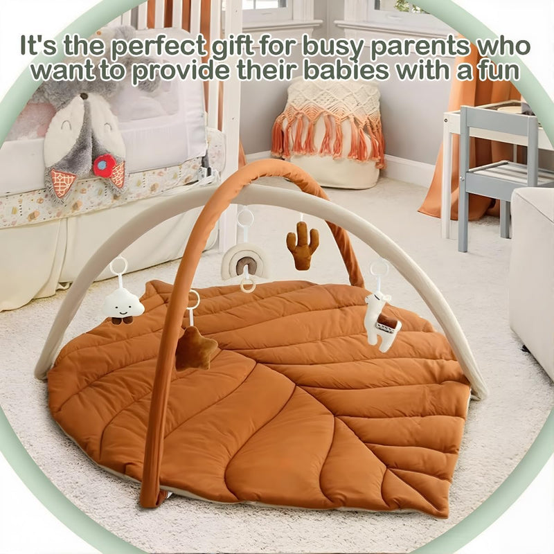 3Clock Leaf Shaped Baby Play Mat,Infant Activity Center for Newborn to Develop Motor Cognition Leaves Leaf-Shaped Baby Play Gym & Activity Mat, Tummy Time Mat with 5 Detachable Toys (Green)