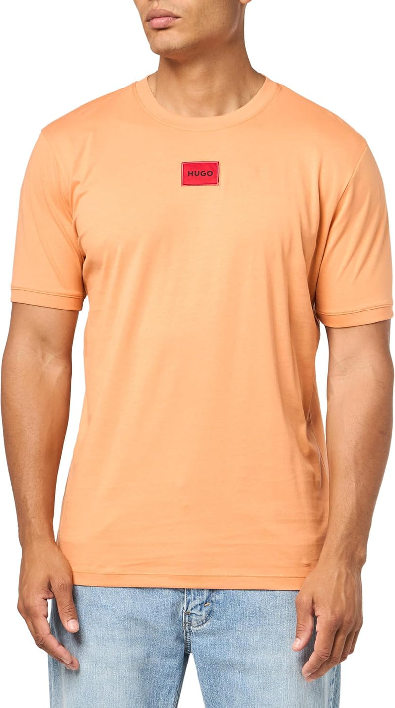 mens Ribbed Crew Neck Regular Fit Center Logo T-shirt T-Shirt - Tuscany Orange
