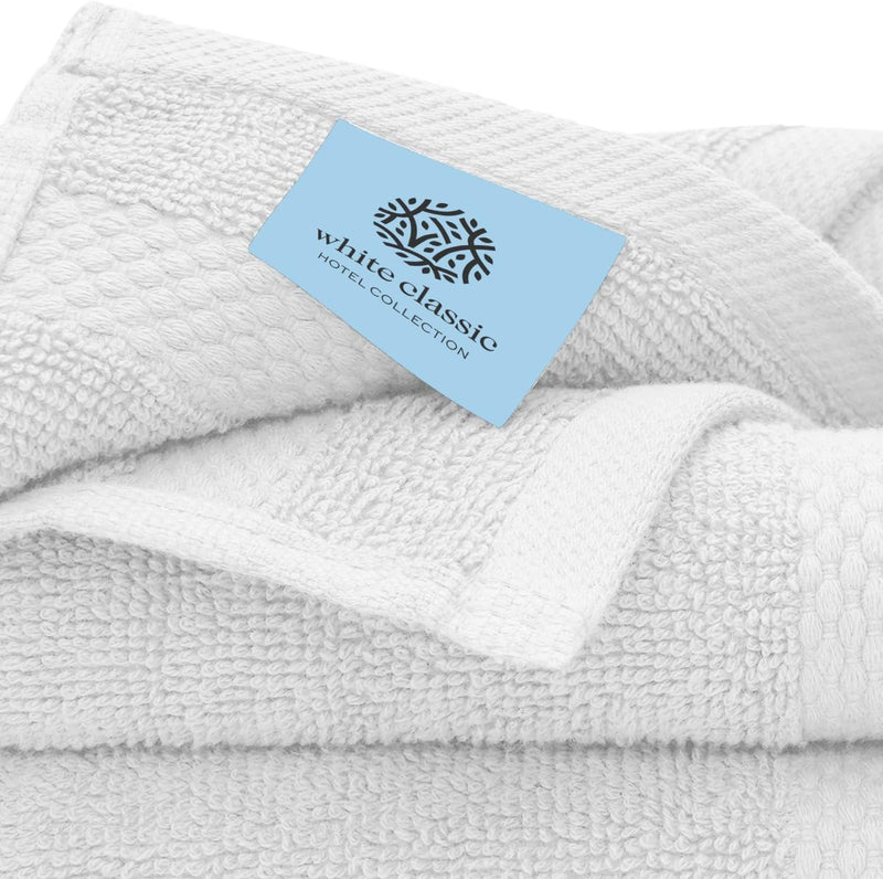 White Classic Luxury Cotton Washcloths - Small Hotel Spa Bathroom Face Towel | 12 Pack |