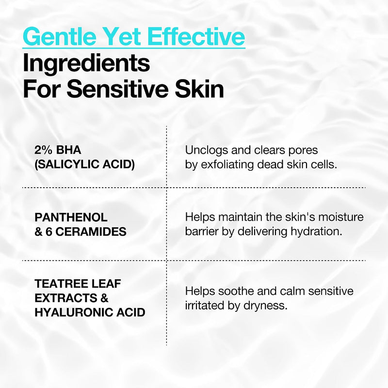 BHA 2% Gentle Exfoliating Toner, Mild Facial Exfoliant, Salicylic Acid for Pores and Sebum, Teatree Extract, Hyaluronic Acid, Ceramides (150ml / 5.07 fl.oz.)