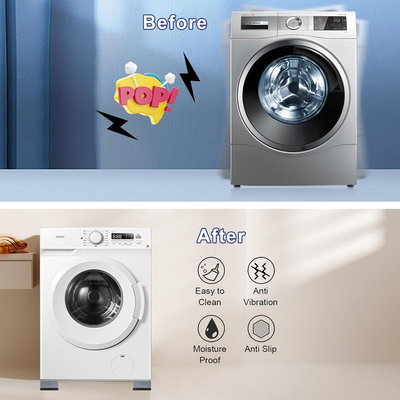 4Pcs Anti Vibration Pads for Washing Machine, Stops Washer Dryer Moving, Prevents Noise, Vibration Transfer, Antivibration Stabilizer Support Feet Mat Suitable for Most Furniture (Increase1.8in)