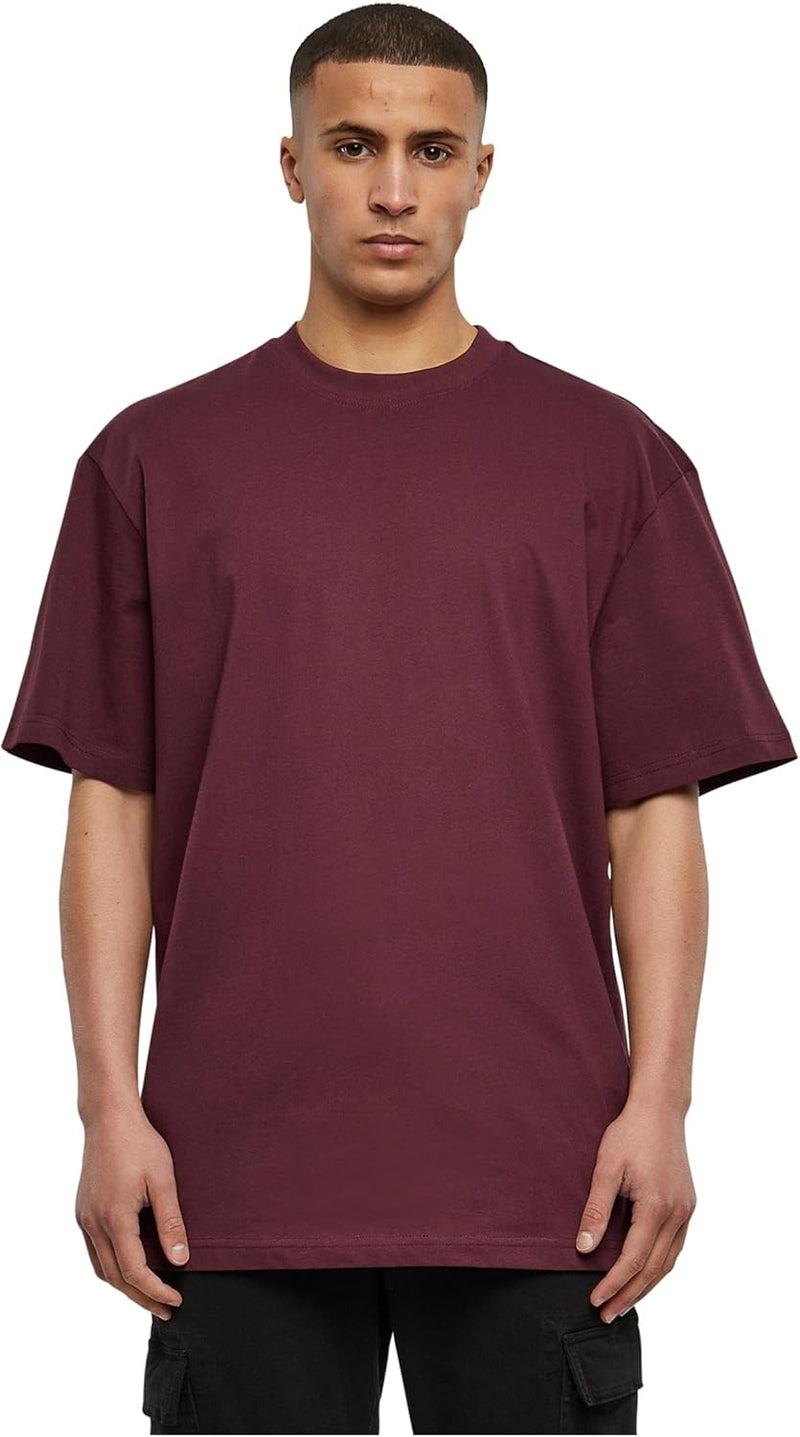 mens Tall Tee Oversized T-Shirt Oversized Short Sleeves T-Shirt with Dropped Shoulders, 100% Jersey Cotton (pack of 1) - Red wine