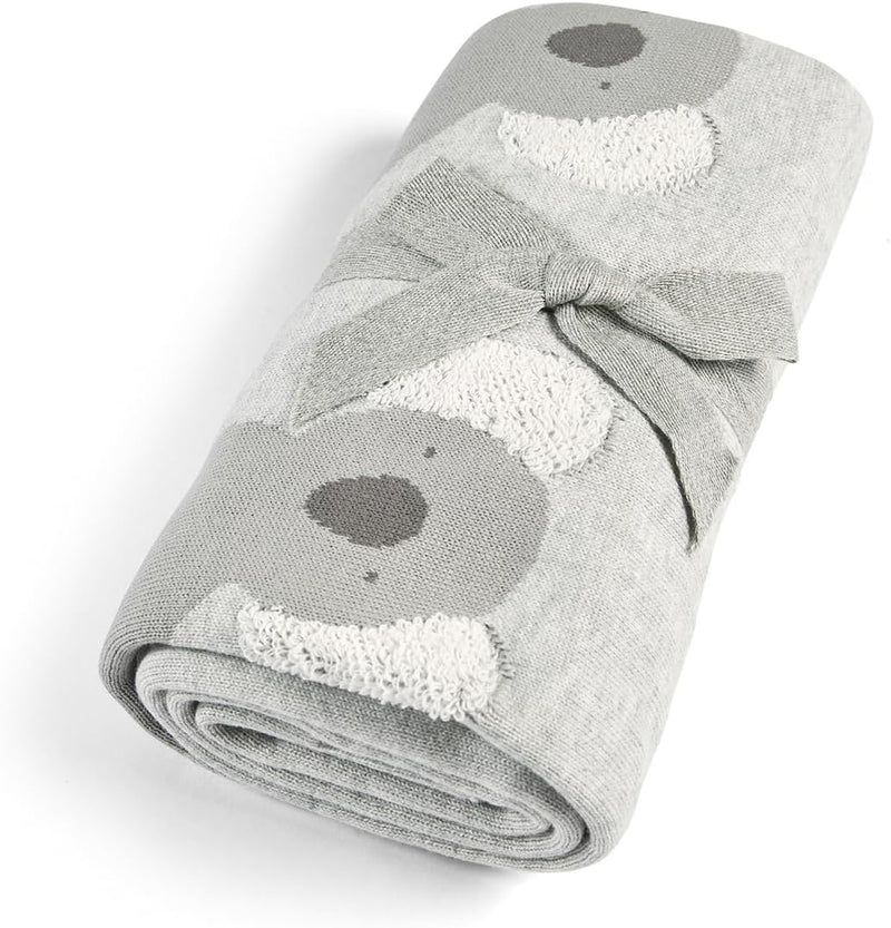 Mamas & Papas Cotton Knitted Blanket - Gray, 70 x 90cm, Koala Design for Birth+